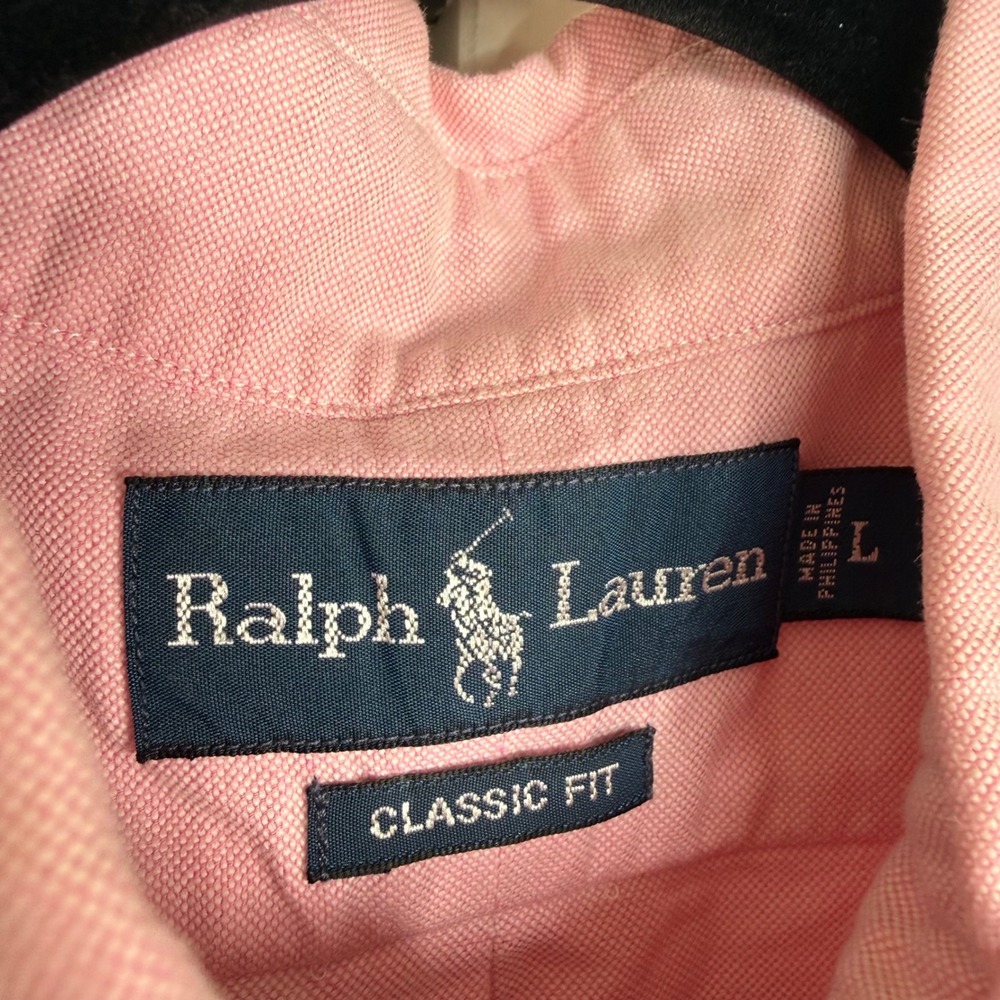 Vintage Polo Ralph Lauren Oxford Mens Large Pink Classic Fit Flesh Pony Shirt - Picture 6 of 7